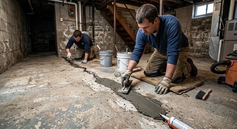 Cracked Basement Floor Repair in Plainville, CT